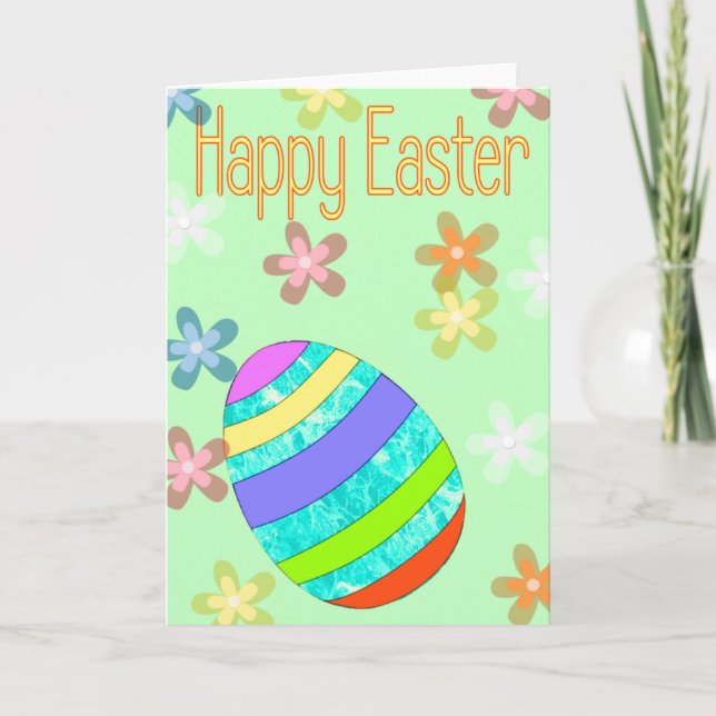 Happy Easter Colourful Egg and Flowers Card (Front)