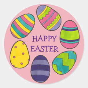 Happy Easter Colourful Egg Hunt Painted Eggs Classic Round Sticker