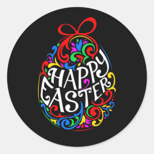 Happy Easter Colourful Eggs Classic Round Sticker