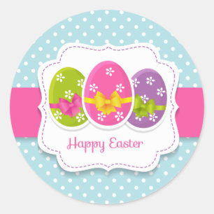 Happy Easter Colourful Eggs Greeting Classic Round Sticker