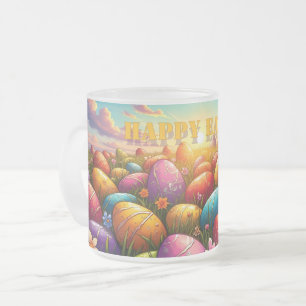 Happy Easter Colourful Eggs in Spring Meadow Frosted Glass Coffee Mug