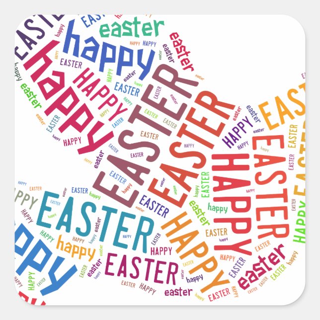 Happy Easter Colourful Greeting Text Square Sticker (Front)