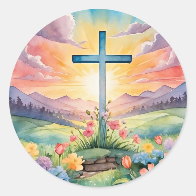Happy Easter, colourful illustration, Classic Round Sticker (Front)