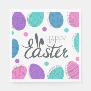 Happy Easter Colourful Modern Eggs Typography Napkin