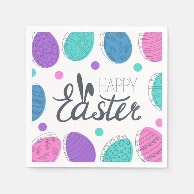 Happy Easter Colourful Modern Eggs Typography Napkin (Front)