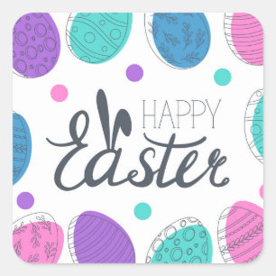 Happy Easter Colourful Modern Eggs Typography Square Sticker