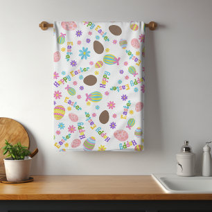 Happy Easter Colourful Modern Spring Egg Floral Tea Towel