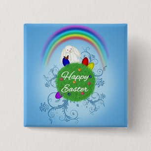 Happy Easter Colourful Planet 15 Cm Square Badge