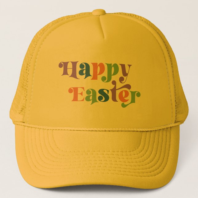 Happy Easter Colourful Retro Typography Trucker Hat (Front)