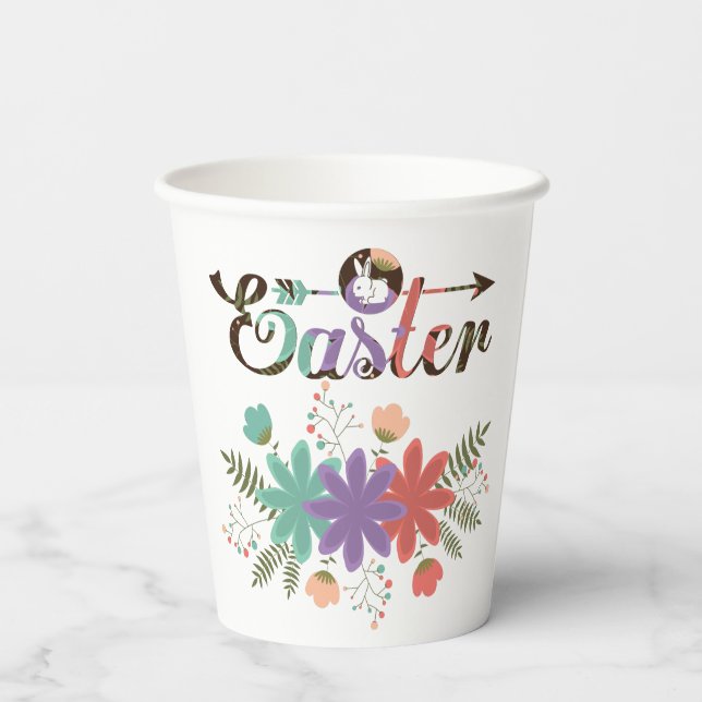 Happy Easter- Colourful Simple Flowers Paper Cup (Back)