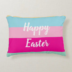 Happy Easter Colourful Stripes Pattern Decorative Cushion