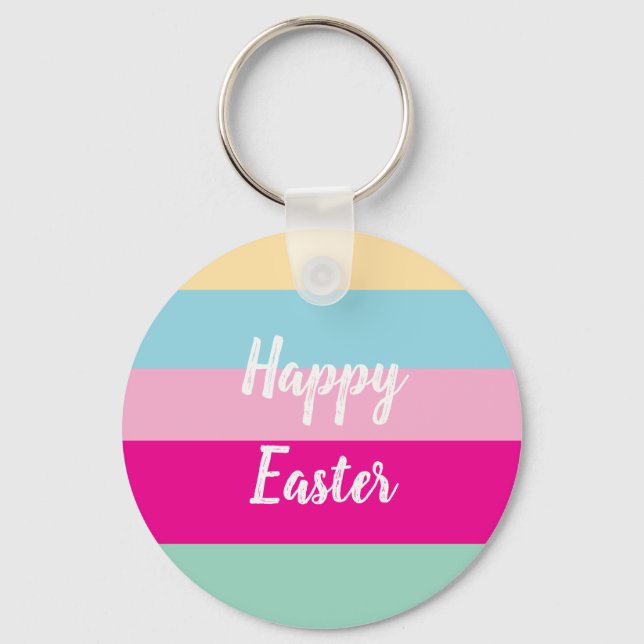 Happy Easter Colourful Stripes Pattern  Key Ring (Front)