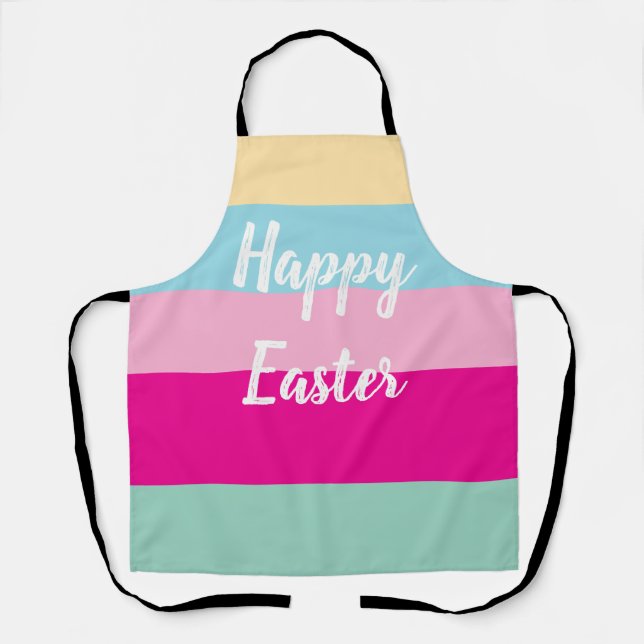 Happy Easter Colourful Stripes Pattern Throw Pillo Apron (Front)