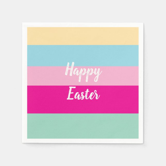 Happy Easter Colourful Stripes Pattern Throw Pillo Napkin (Front)