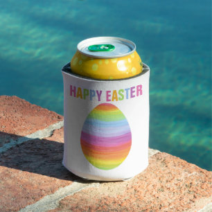 Happy Easter Colourful Stripes Striped Easter Egg Can Cooler