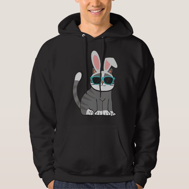 Happy Easter Cool Cat With Bunny Ears and Glasses  Hoodie (Front)