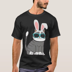Happy Easter Cool Cat With Bunny Ears and Glasses  T-Shirt