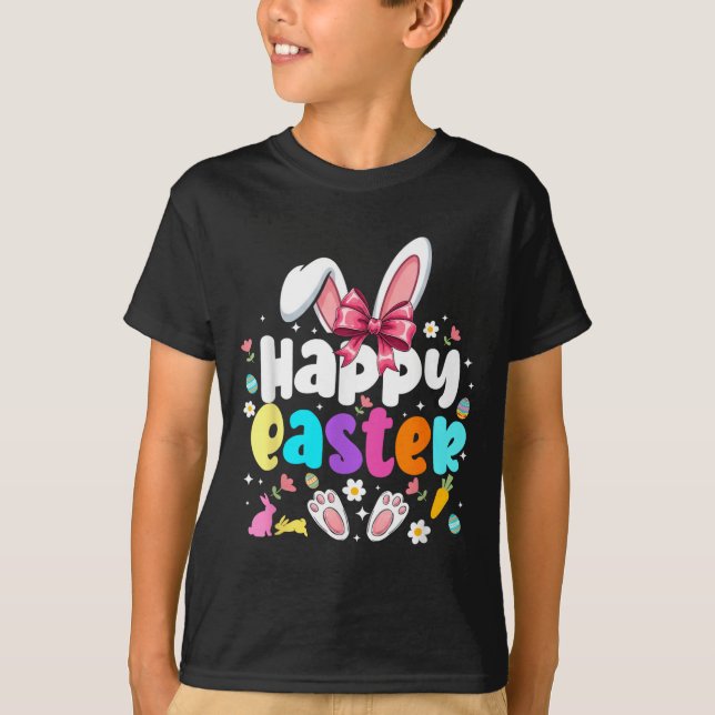 Happy Easter Coquette Bow Bunny Rabbit Easter Day T-Shirt (Front)