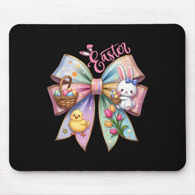 Happy Easter Coquette Bow Cute Bunny Hunt Eggs Gir Mouse Mat (Front)