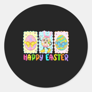 Happy Easter Coquette Bow Funny Easter Eggs Kids B Classic Round Sticker