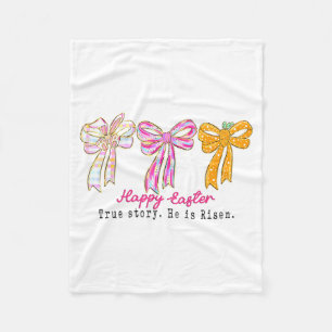 Happy Easter Coquette Bunny Bow True Story He Is R Fleece Blanket