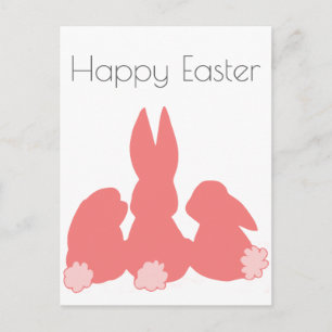 Happy Easter - Coral Easter Bunnies Postcard