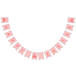 Happy Easter - Coral Gingham & Easter Bunnies Bunting