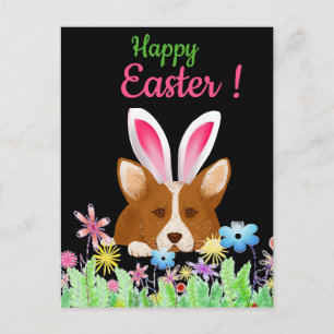 Happy Easter   Corgi with Easter Bunny Ear Funny Holiday Postcard