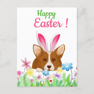 Happy Easter   Corgi with Easter Bunny Ear Funny Holiday Postcard