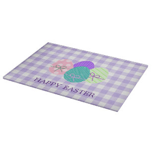 Happy Easter Country Lavender Gingham Pattern Cutting Board