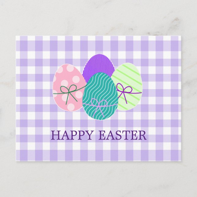 Happy Easter Country Lavender Gingham Pattern Holiday Postcard (Front)