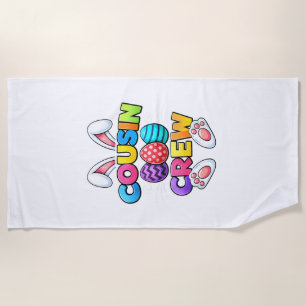 Happy Easter Cousin Crew Bunny Family Matching Eas Beach Towel