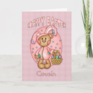 Happy Easter - Cousin - Cute Teddy Bear In Bunny C Holiday Card