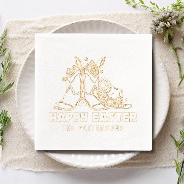 Happy Easter Cowboy Boots Western Personalised Foil Napkins (Creator Uploaded)