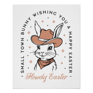 Happy Easter cowboy bunny western country wishes Poster