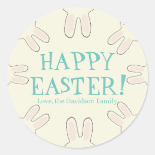 Happy Easter cream custom text cute bunnies funny Classic Round Sticker