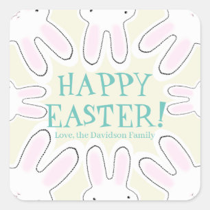 Happy Easter cream custom text cute bunnies Square Sticker