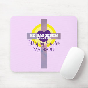 Happy Easter Cross Bible Verse Custom Name Purple Mouse Mat