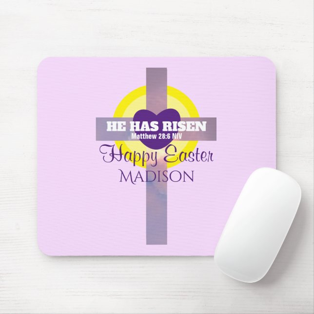 Happy Easter Cross Bible Verse Custom Name Purple Mouse Mat (With Mouse)