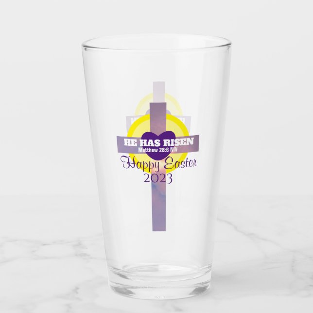 Happy Easter Cross Bible Verse Custom Year Purple Glass (Front)