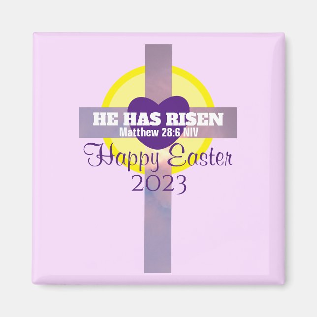 Happy Easter Cross Bible Verse Custom Year Purple Magnet (Front)