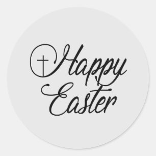 Happy Easter Cross Classic Round Sticker