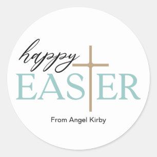 Happy Easter Cross, Classic Round Sticker