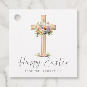 Happy Easter Cross Floral Favour Tags