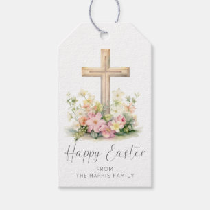 Happy Easter Cross Floral Gift Tags