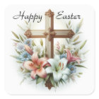 Happy Easter Cross with Easter Lilies 