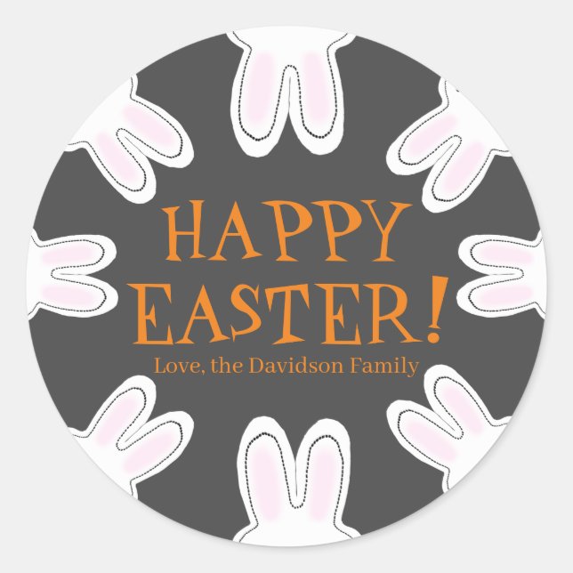 Happy Easter custom cute peeking bunnies funny  Classic Round Sticker (Front)
