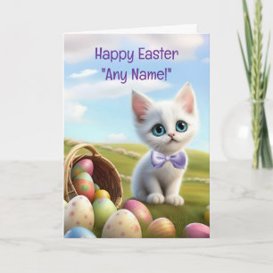 Happy Easter Custom Name Cute Kitten Card