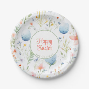 Happy Easter Custom Name Floral Paper Plate