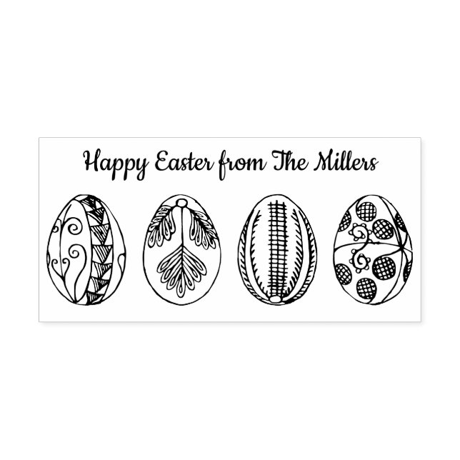 Happy Easter Custom Name Hand Drawn Easter Eggs Rubber Stamp (Imprint)